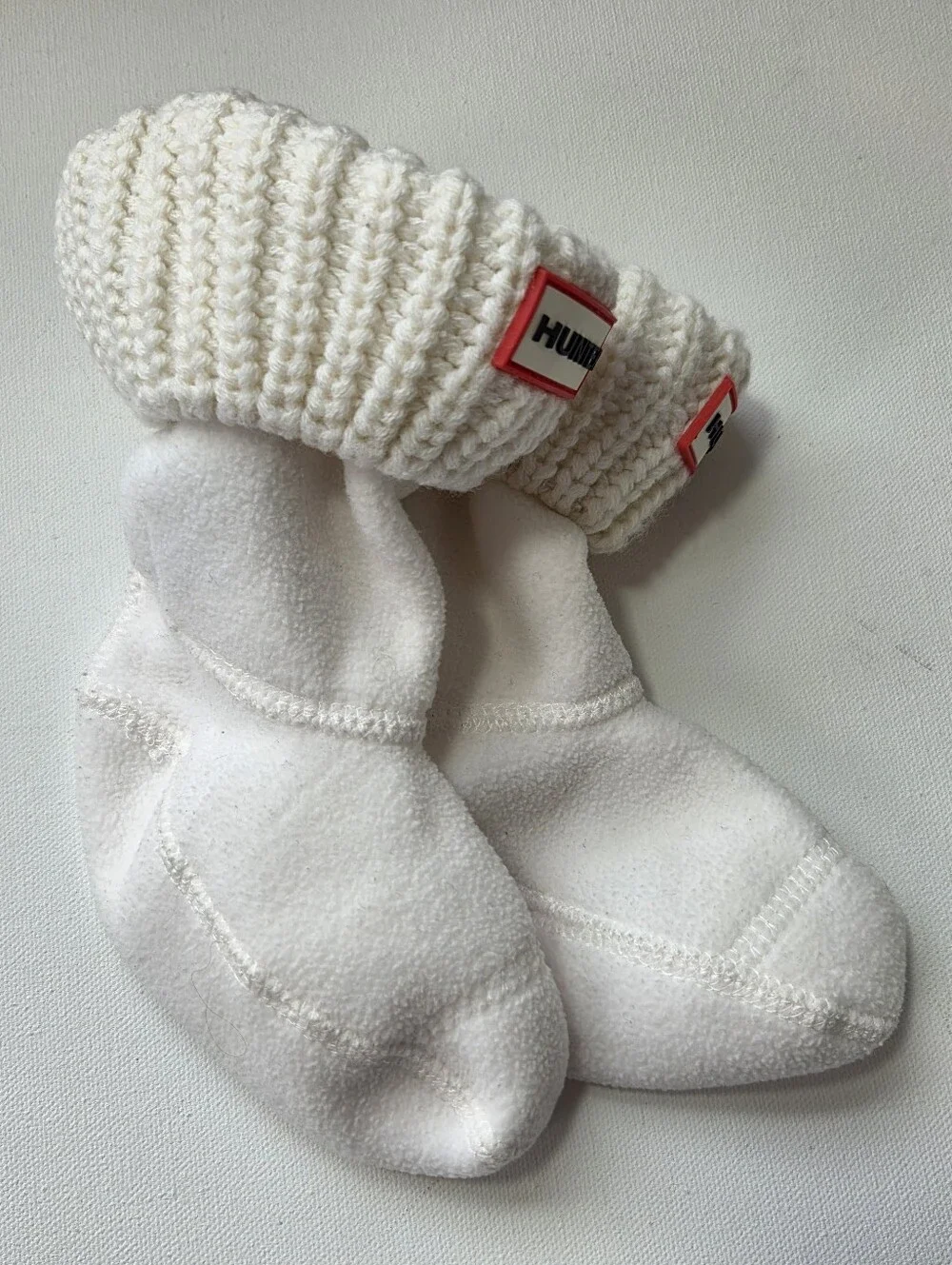 Hunter Kids XS 5-7 Boot Socks Fleece Cable Knit Rain Boot Liners White